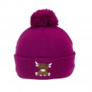 A1948- LADIES HIGHLAND COW PRINT BOBBLE HAT- FLEECE LINING