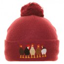 A2037- LADIES CHICKENS PRINT BOBBLE HAT- FLEECE LINING