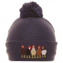 A2037- LADIES CHICKENS PRINT BOBBLE HAT- FLEECE LINING