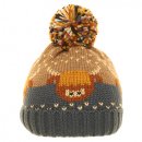 A2048- LADIES HIGHLAND COW PRINT KNITTED BOBBLE HAT