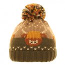 A2048- LADIES HIGHLAND COW PRINT KNITTED BOBBLE HAT