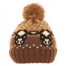 A2049- LADIES COW PRINT KNITTED BOBBLE HAT- FLEECE LINING