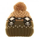 A2049- LADIES COW PRINT KNITTED BOBBLE HAT- FLEECE LINING