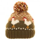 A2050- LADIES CHICKEN PRINT KNITTED BOBBLE HAT