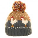 A2050- LADIES CHICKEN PRINT KNITTED BOBBLE HAT