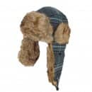Wholesale green womens checked trapper hat with fur trim