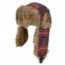 Wholesale red womens checked trapper hat with fur trim