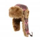 Wholesale pink womens checked trapper hat with fur trim