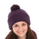 Bulk chunky knit ski hat featuring a pom pom and in a purple colour scheme