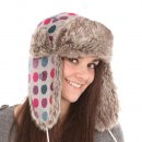Wholesale spotty trapper hat with fur trim on model