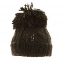 Bulk black womens chunky knit ski hat with big pom pom