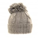 Bulk grey womens chunky knit ski hat with big pom pom