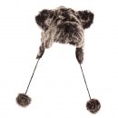 Wholesale grey adults furry bear hat with pom poms