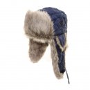 Wholesale womens blue quilted trapper hat with faux fur trim