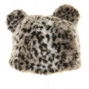 Wholesale adults faux fur ski hat with fur pom pom ears in grey animal print