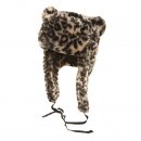 Bulk animal print trapper developed from faux fur with pom pom ears