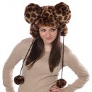Wholesale womens faux fur leopard print hat with giant ears on model