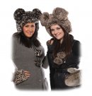 Wholesale womens faux fur grey print and animal print hats with giant ears on models