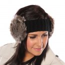 Wholesale womens knitted faux fur earmuff headband in grey on model