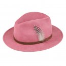 Wholesale pink wool felt fedora with feather trim