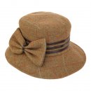 Wholesale wide brim hat with bow in dark tweed