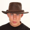 Wholesale chocolate brown Australian style hat on model in size large