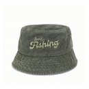 ANW6 - WASHED BUSH HAT WITH EMB 'GONE FISHING'