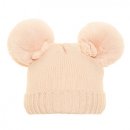 B335- BABIES KNITTED DOUBLE FUR POM POM HAT- INSIDE LINING