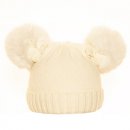 B335- BABIES KNITTED DOUBLE FUR POM POM HAT- INSIDE LINING