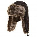 Wholesale girls black quilted trapper hat with faux fur trim