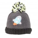 Wholesale boys rocket design knitted acrylic bobble hat in grey