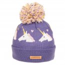 C667 - GIRLS KNITTED BOBBLE HAT WITH UNICORN PATTERN