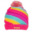 C668 - GIRLS CHUNKY KNIT STRIPY BOBBLE HAT