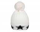 C705- GIRLS STAR KNITTED BOBBLE HAT WITH FAUX FUR POM POM