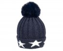 C705- GIRLS STAR KNITTED BOBBLE HAT WITH FAUX FUR POM POM