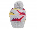 C707- BOYS DINO PRINT KNITTED BOBBLE HAT