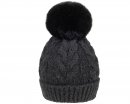 C713- GIRLS KITTED BOBBLE HAT WITH FAUX FUR POM POM