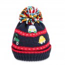 C733- BOYS TRACTOR & CAR LOGOS KNITTED BOBBLE HAT