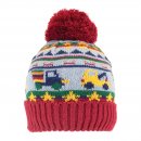 C763- BOYS TRUCK PRINT KNITTED BOBBLE HAT- WITH LINING