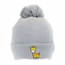 C770- KIDS GIRAFFE PRNIT KNITTED BOBBLE HAT- WITH LINING