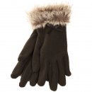 Wholesale womens black gloves with beige faux fur cuff