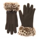 Wholesale womens black gloves with animal print faux fur cuff