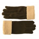 Wholesale fleece womens gloves with barber cuff in black colour scheme