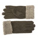Wholesale fleece womens gloves with barber cuff in grey colour scheme