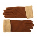 Wholesale fleece womens gloves with barber cuff in brown colour scheme
