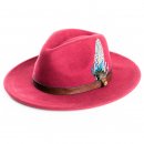 Wholesale ladies red wool felt fedora with feather trim