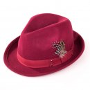 Wholesale red ladies wool felt trilby with feather trim