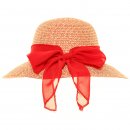 Wholesale straw short brim hat with scarf bow in red