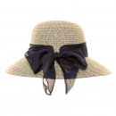 Wholesale straw short brim hat with scarf bow in blue