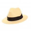 Wholesale white straw mens fedora with spotty band